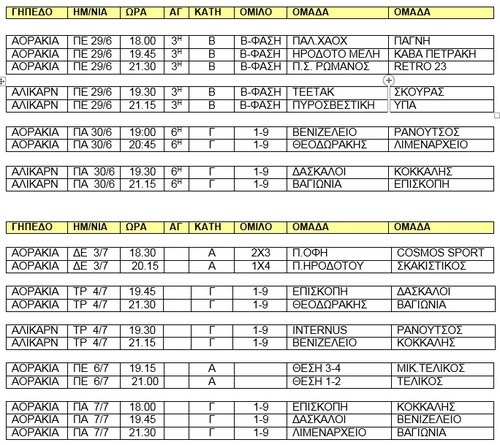 ΠΡΟΓΡΑΜΜΑ  ΑΓΩΝΩΝ 