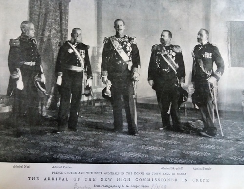 Ο πρίγκιπας Γεώργιος και οι Ναύαρχοι των Μεγάλων Δυνάμεων, Noel, Pottier, Skrydloff, και Bettolo.
