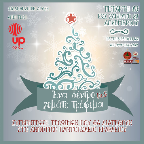 “Ένα δέντρο γεμάτο τρόφιμα Νο 5” Φιλανθρωπική καμπάνια για συγκέντρωση τροφίμων «Γίνε αρωγός» “Ένα δέντρο γεμάτο τρόφιμα Νο 5” Φιλανθρωπική καμπάνια για συγκέντρωση τροφίμων «Γίνε αρωγός»